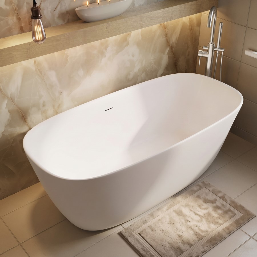 Matt White Freestanding Double Ended Bath 1650 x 780mm - Arcus