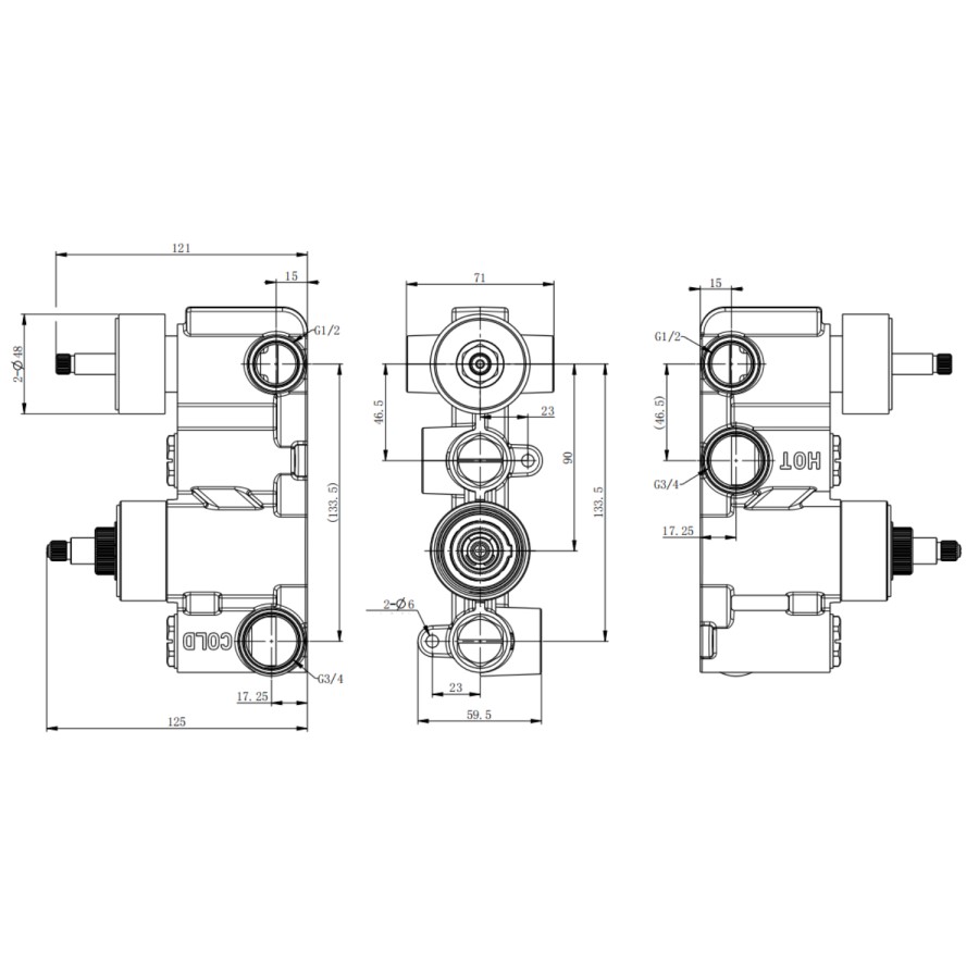 Gunmetal Grey 2 Outlet Concealed Thermostatic Mixer Shower Valve  - Arissa