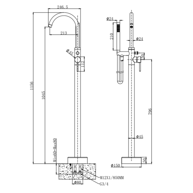 GRADE A1 - Gunmetal Freestanding Bath Mixer Tap - Arissa