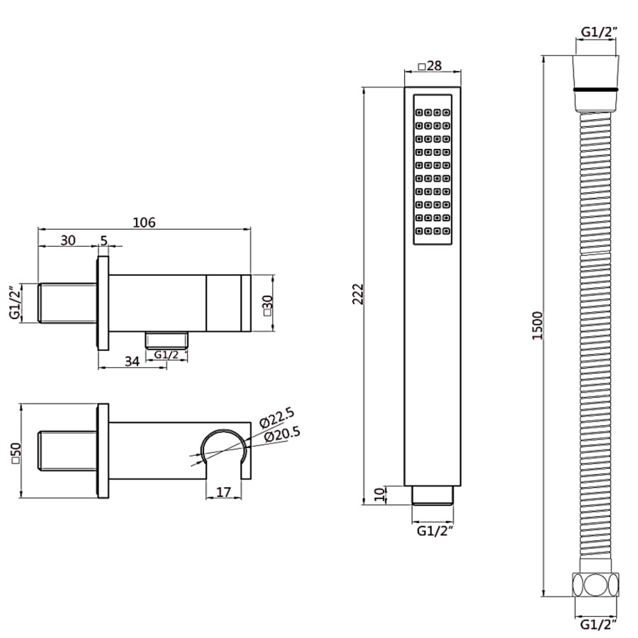 Gunmetal Grey Shower Hand Shower with Wall Bracket - Arissa