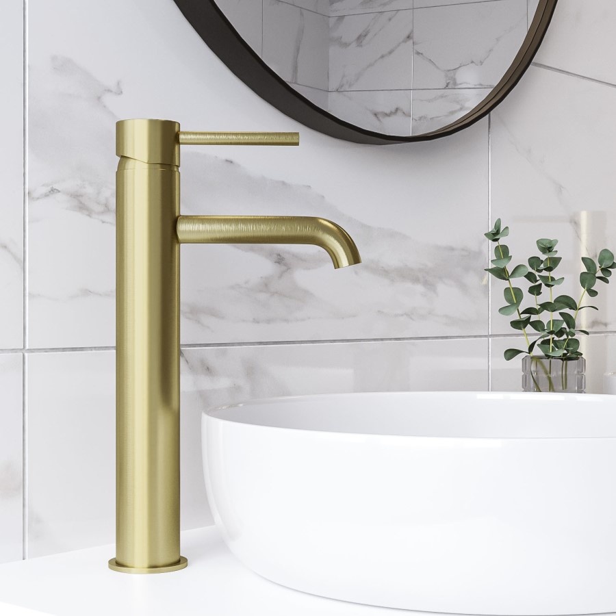 ALMOST PERFECT - Brushed Brass Tall Mono Basin Mixer Tap - Arissa