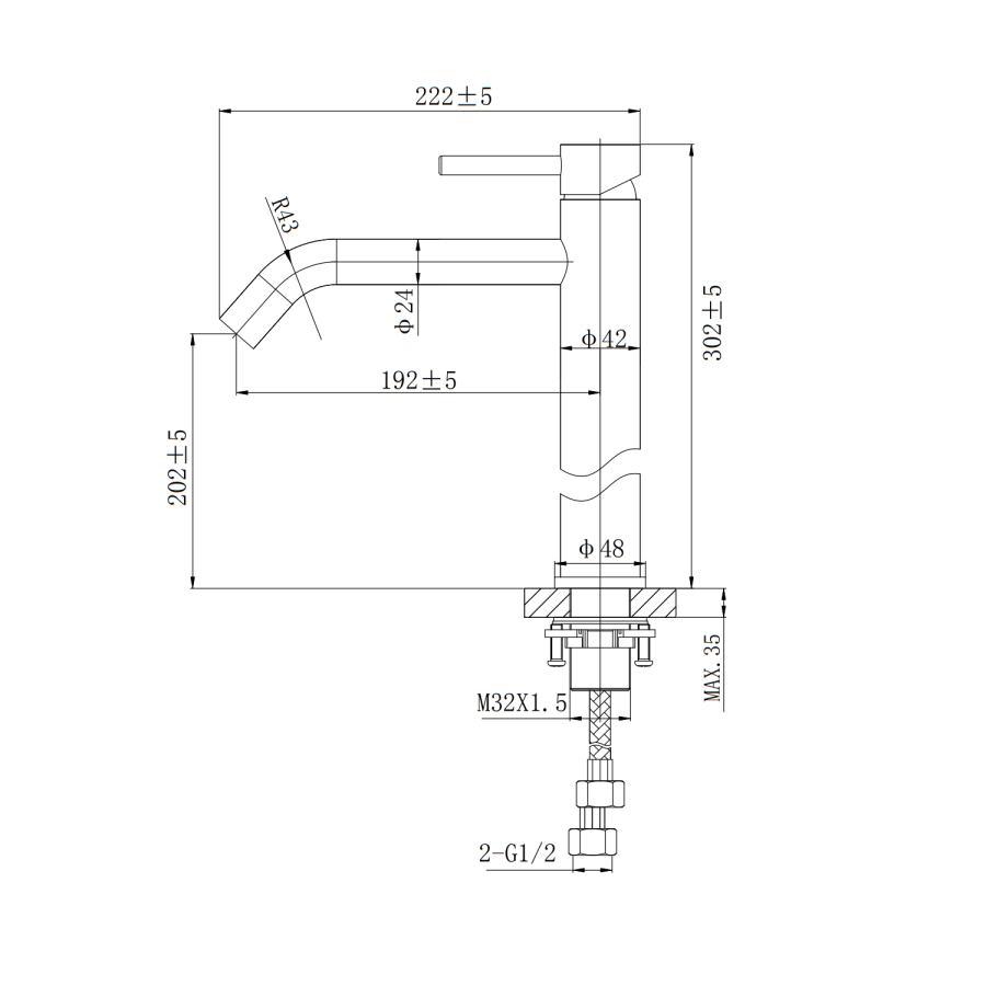 GRADE A2 - Black Tall Single Lever Mono Basin Mixer Tap - Arissa