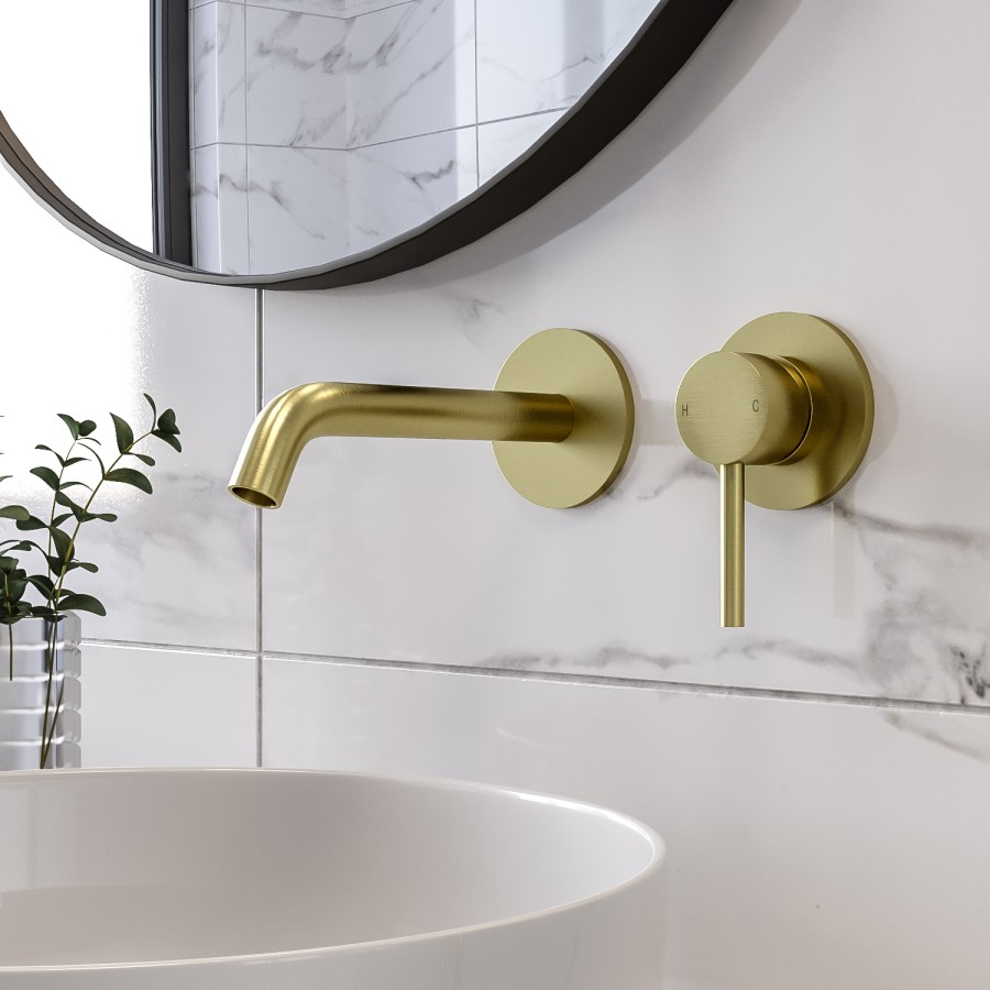 ONLY OPENED - Brushed Brass Wall Mounted Basin Mixer Tap - Arissa