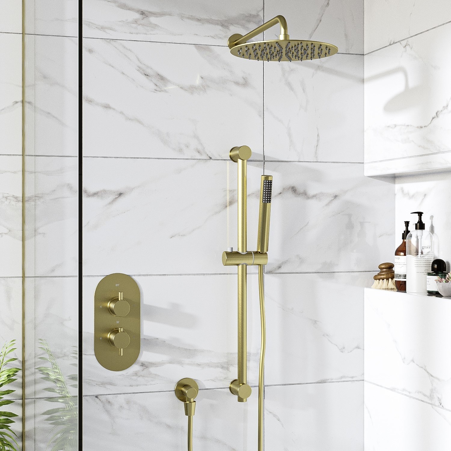 Brushed Brass 2 Outlet Concealed Thermostatic Shower Valve with Dual ...