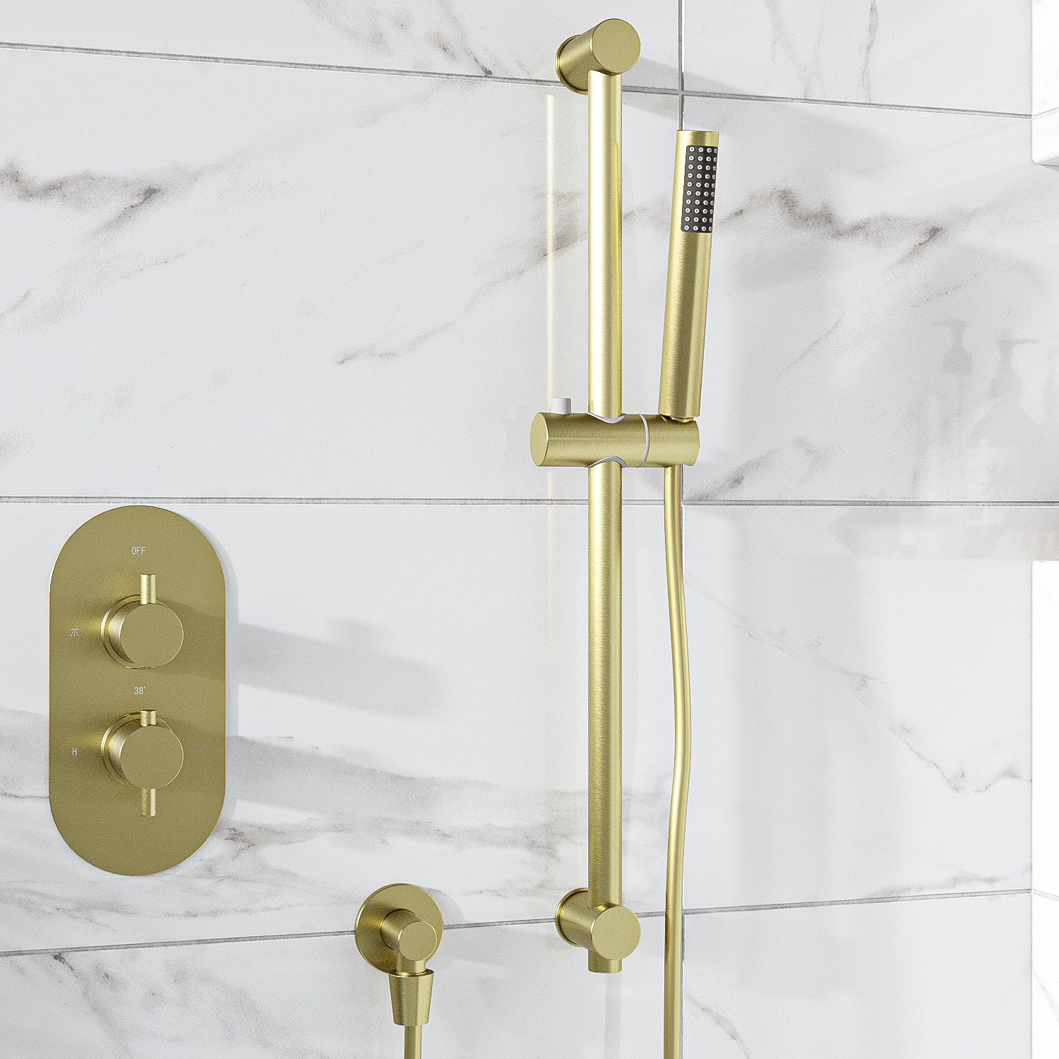 GRADE A1 - Brushed Brass Shower Slider Riser Rail Kit - Arissa - Better ...