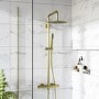 GRADE A2 - Brushed Brass Thermostatic Bar Mixer Shower Set with Slide Rail Kit & Pencil Hand Shower - Arissa