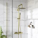 A1/ARIBB017 GRADE A1 - Brushed Brass Thermostatic Mixer Bar Shower with Round Overhead & Pencil Handset - Arissa