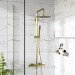 Brushed Brass Thermostatic Mixer Shower with Round Overhead & Pencil Handset - Arissa