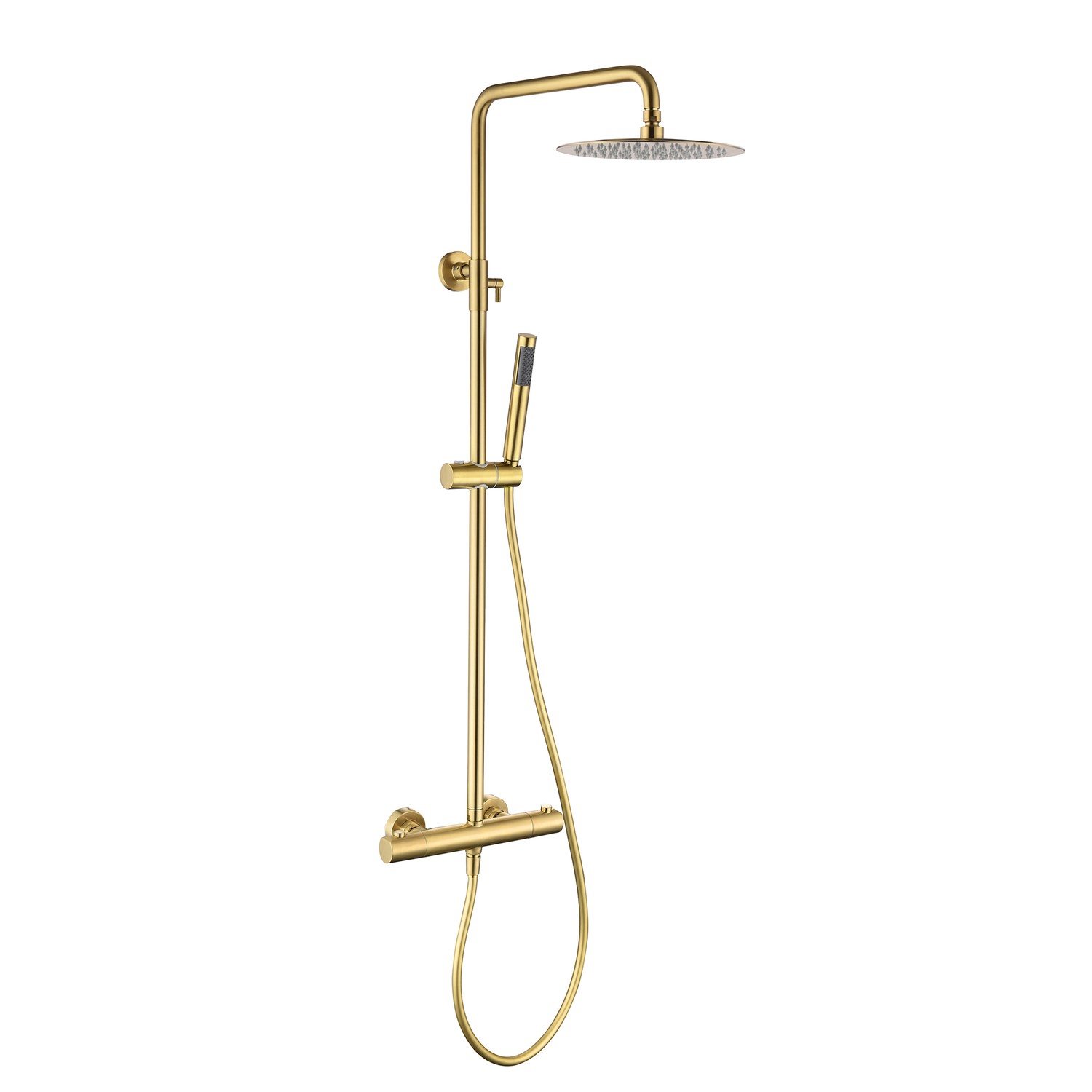 Brushed Brass Thermostatic Mixer Bar Shower with Round Overhead Brushed Brass Thermostatic Mixer Bar Shower with Round Overhead