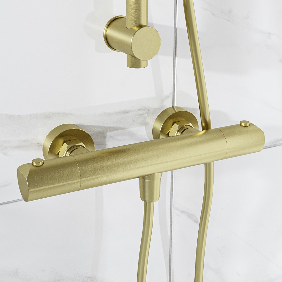 Brushed Brass 1 Outlet Thermostatic Exposed Bar Shower Valve - Arissa