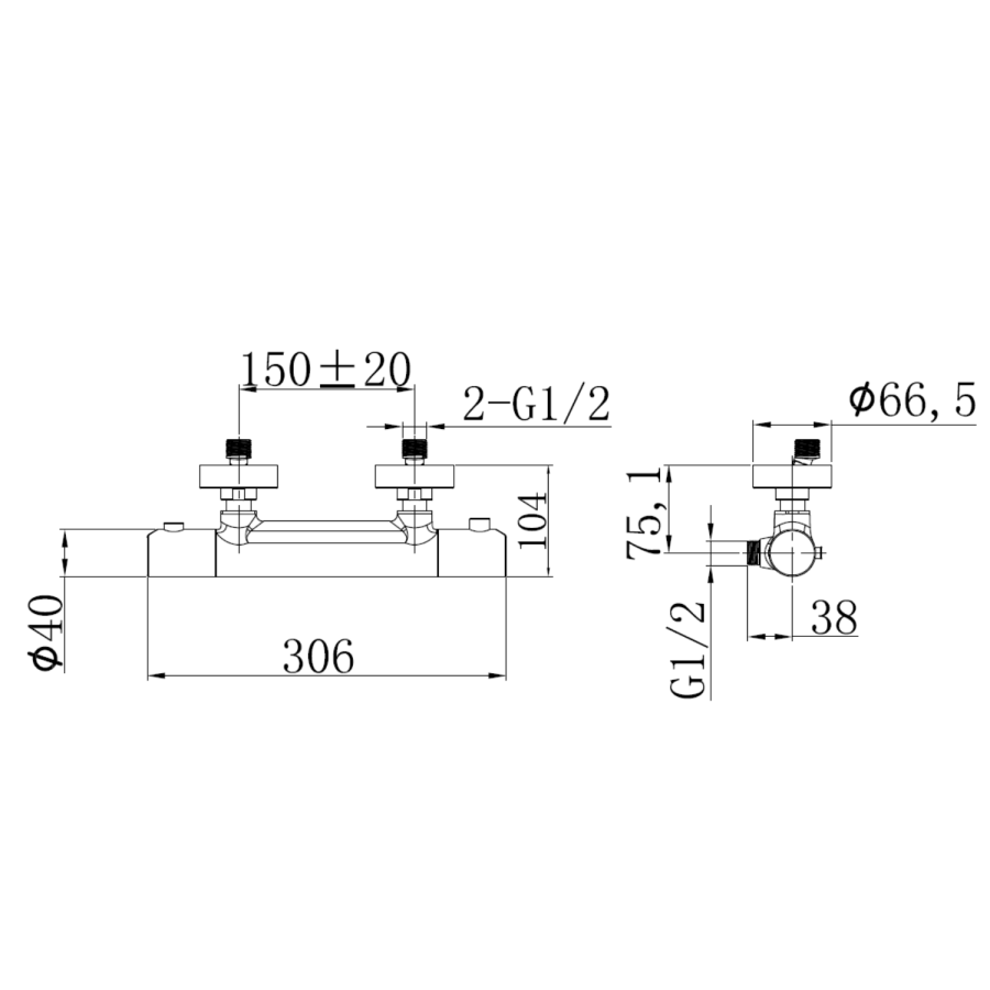 Brushed Brass 1 Outlet Thermostatic Exposed Bar Shower Valve - Arissa