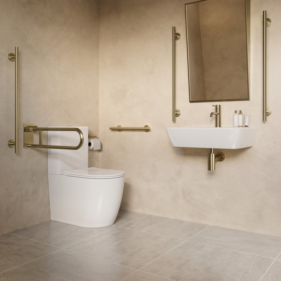 Brass Folding Bathroom Grab Rail 600 x 160mm - Arissa