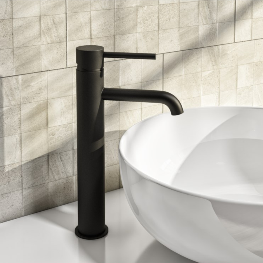 Tall Black Single Lever Mono Basin Mixer Tap - Arissa