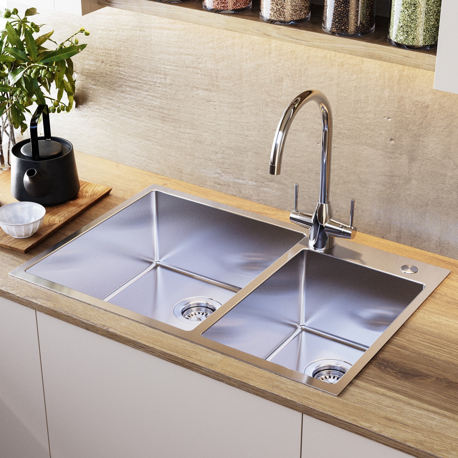 Enza Chrome 1.5 Bowl Inset Stainless Steel Kitchen Sink - Aria