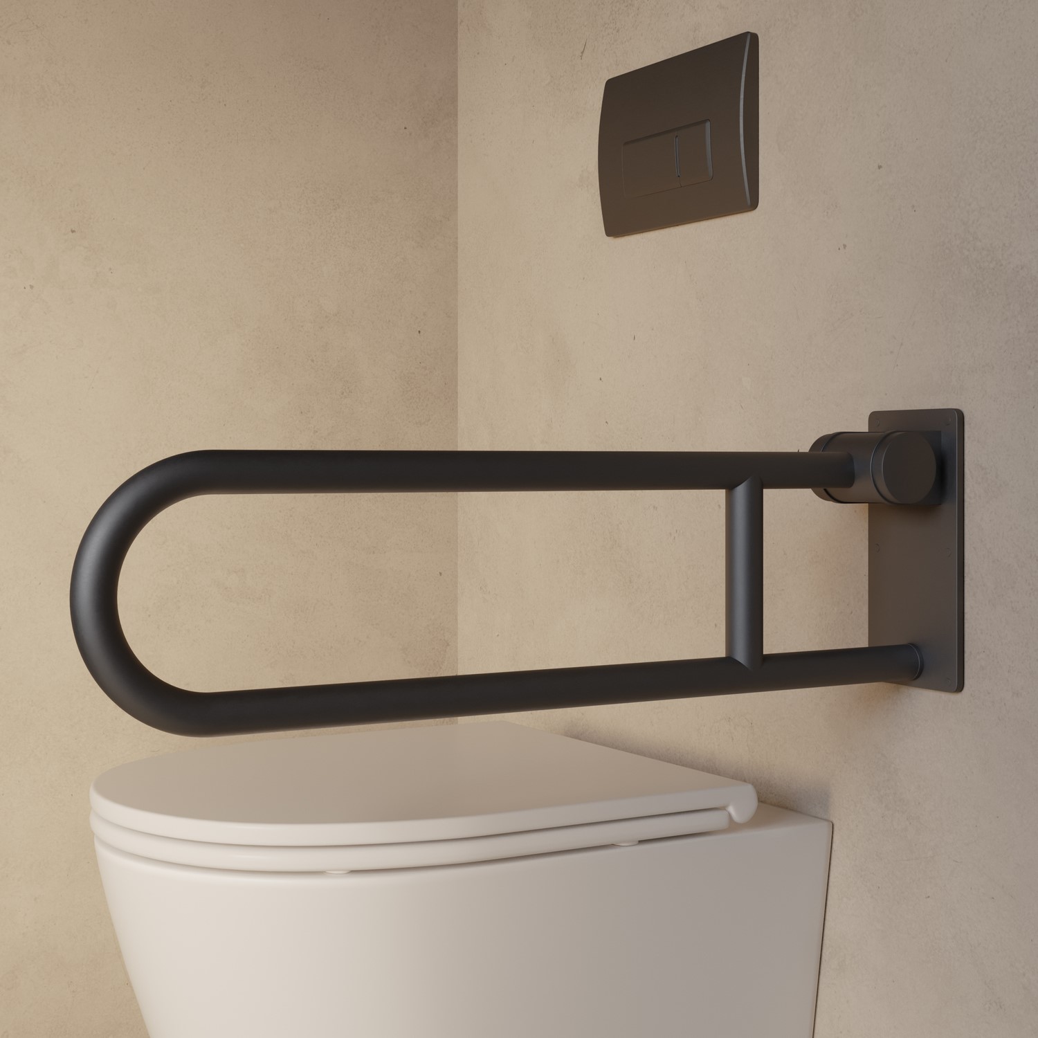 Arissa Grey Gunmetal Folding Bathroom Grab Rail 600 X 160Mm