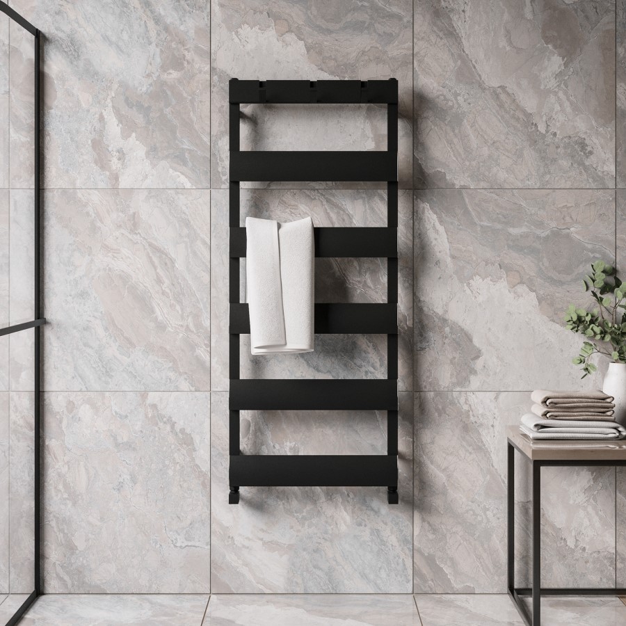 Black Towel Radiator with Hooks 1200 x 500mm - Arizona - Better Bathrooms