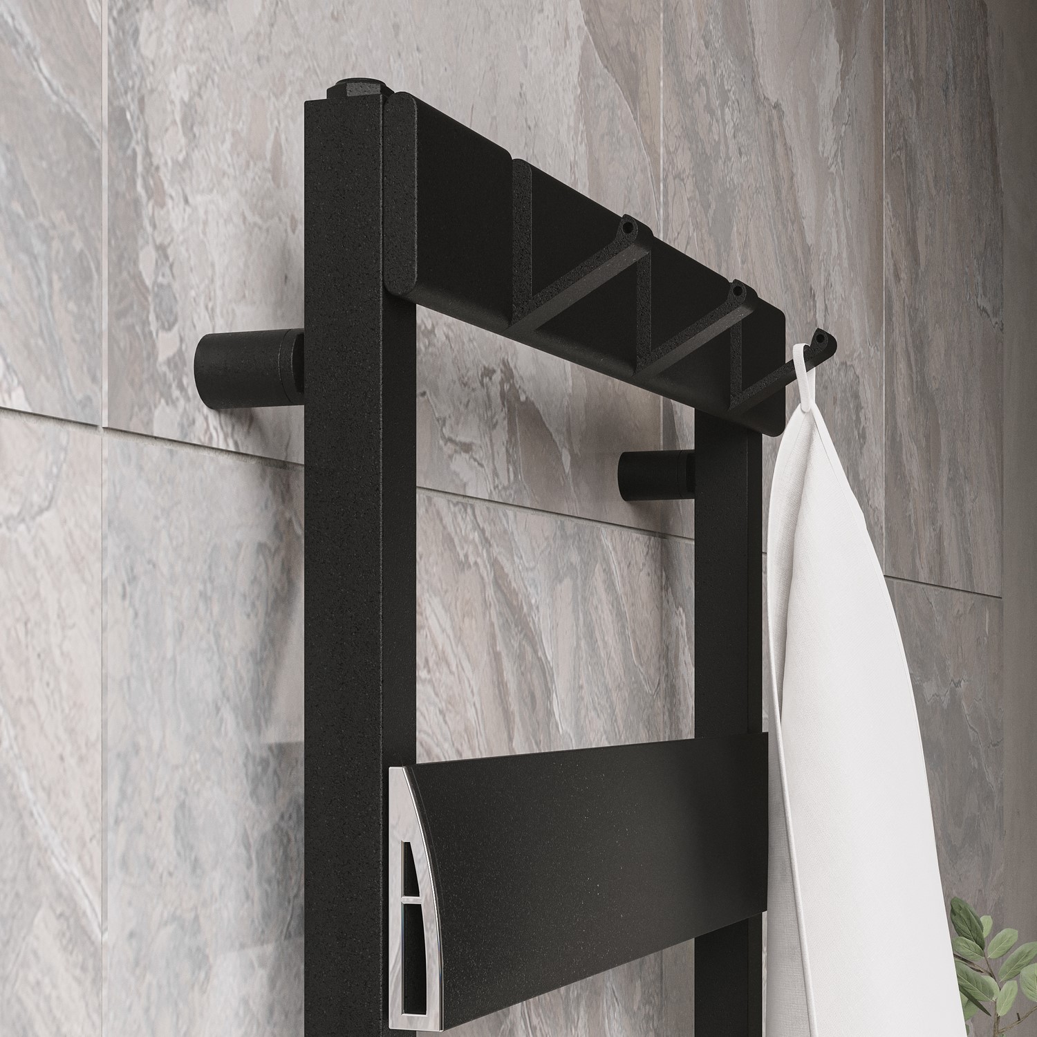 Black Towel Radiator with Hooks 1200 x 500mm - Arizona - Better Bathrooms