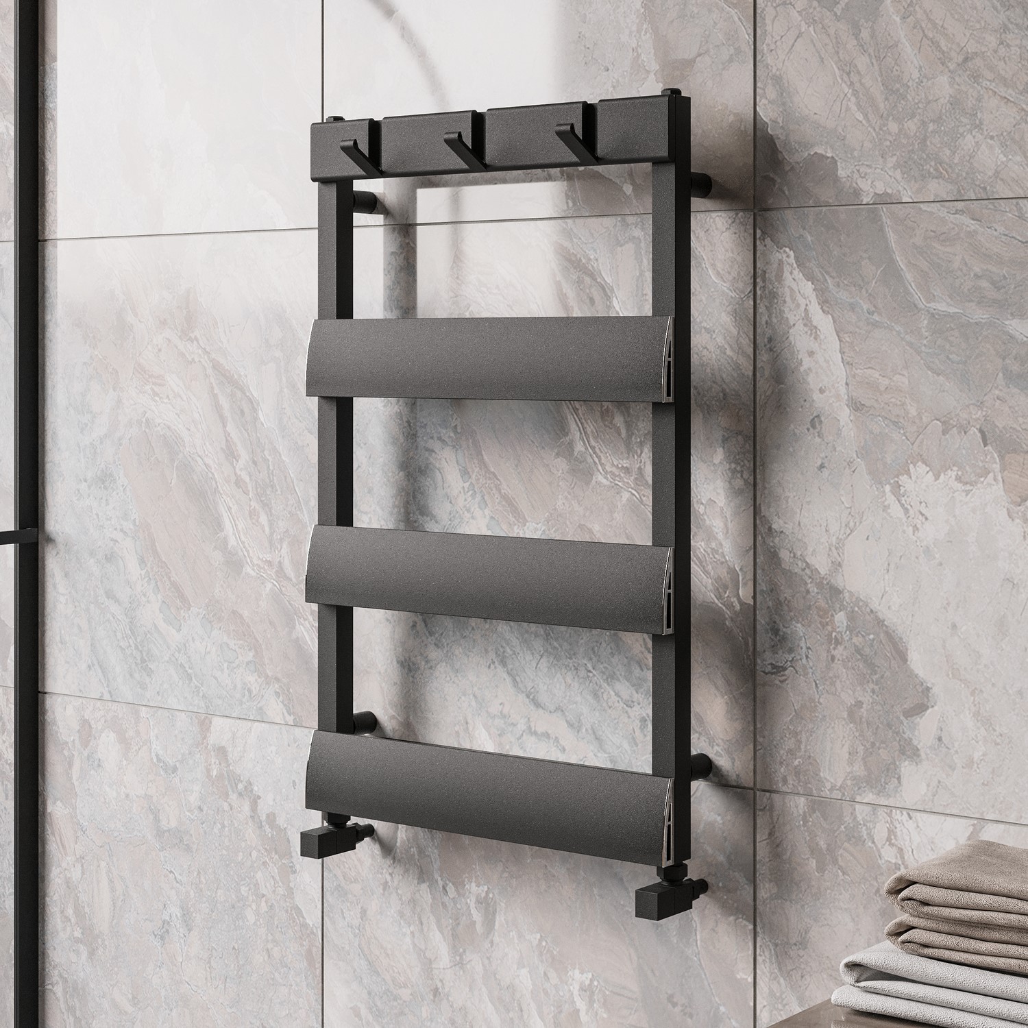 Black Towel Radiator with Hooks 800 x 500mm - Arizona - Better Bathrooms