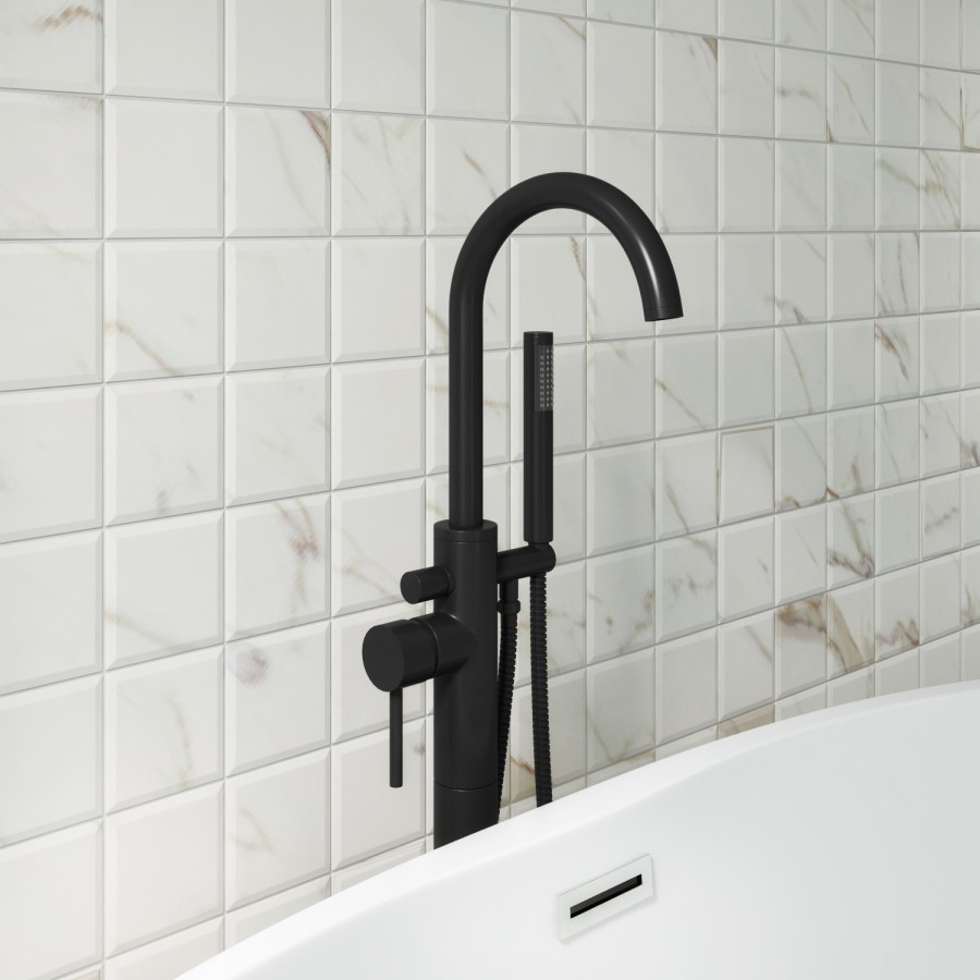 GRADE A2 - Arissa Round Matt Black Freestanding Bath Shower Mixer Tap