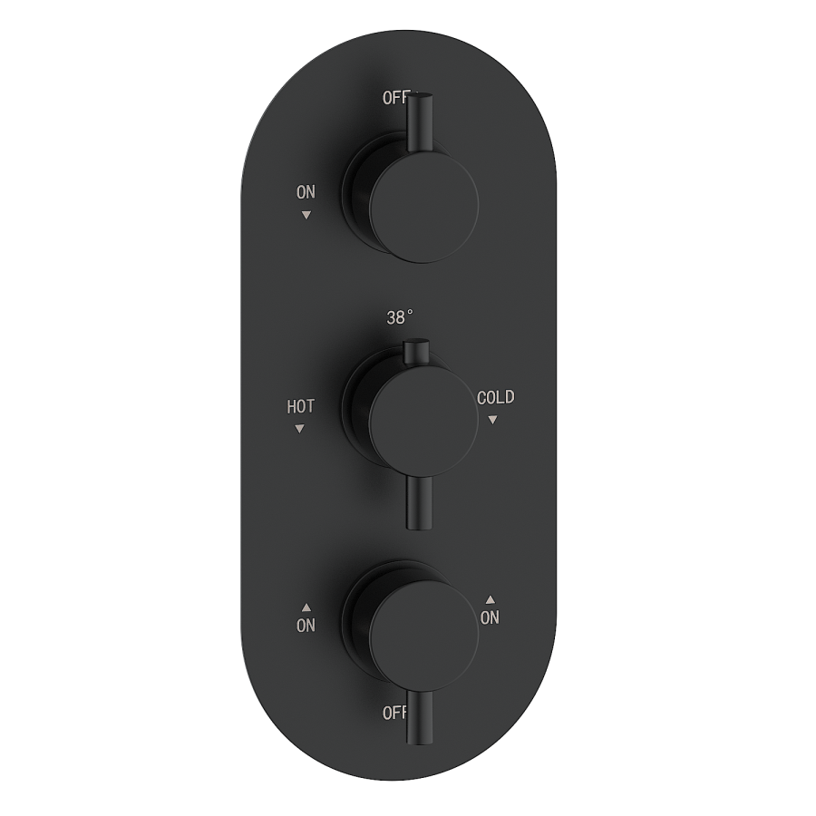 Matt Black Triple Outlet Triple Handle Thermostatic Concealed Shower Valve - Arissa