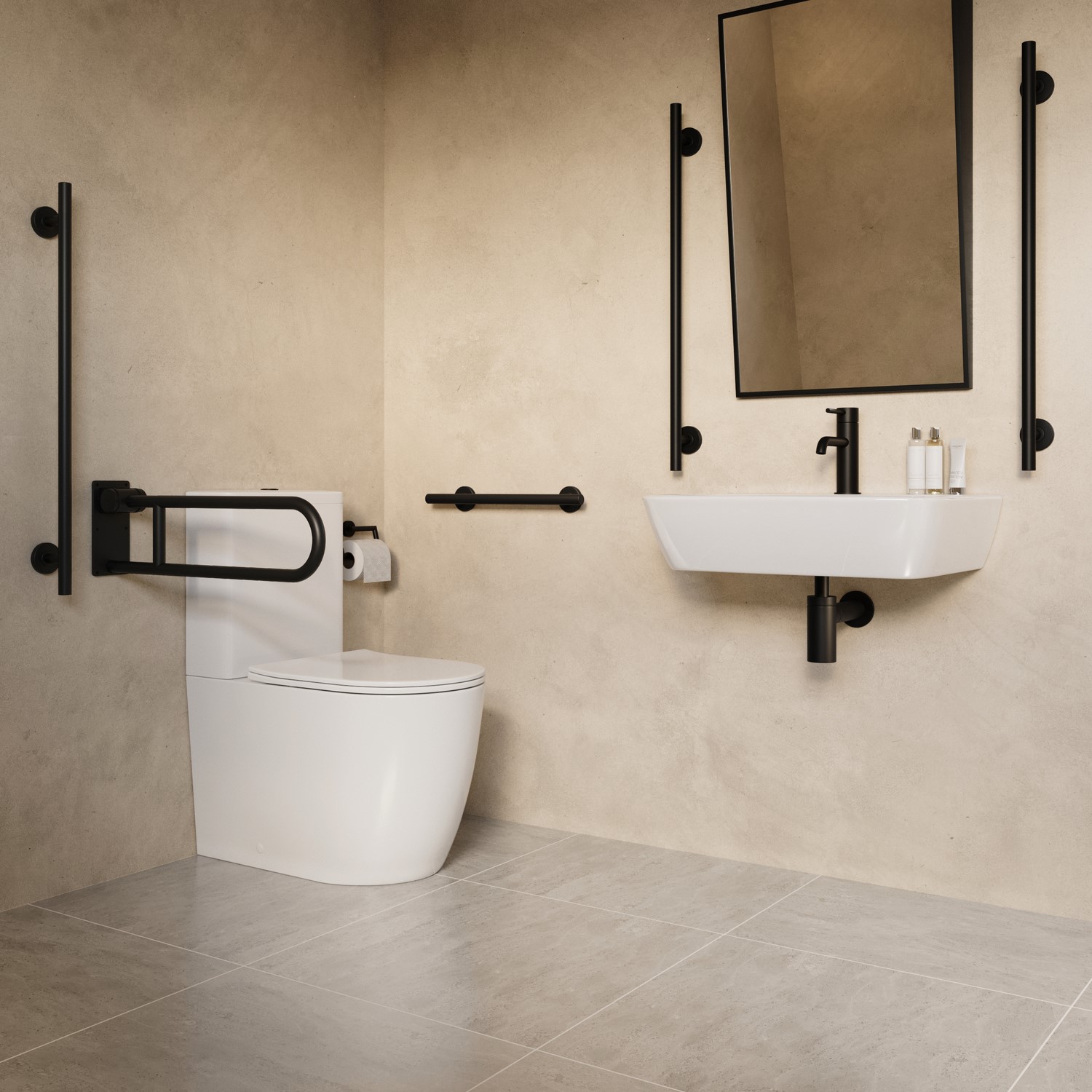 Square Grab Rails Black Bathroom Grab Rail 450 x 77mm - Arissa - Better Bathrooms