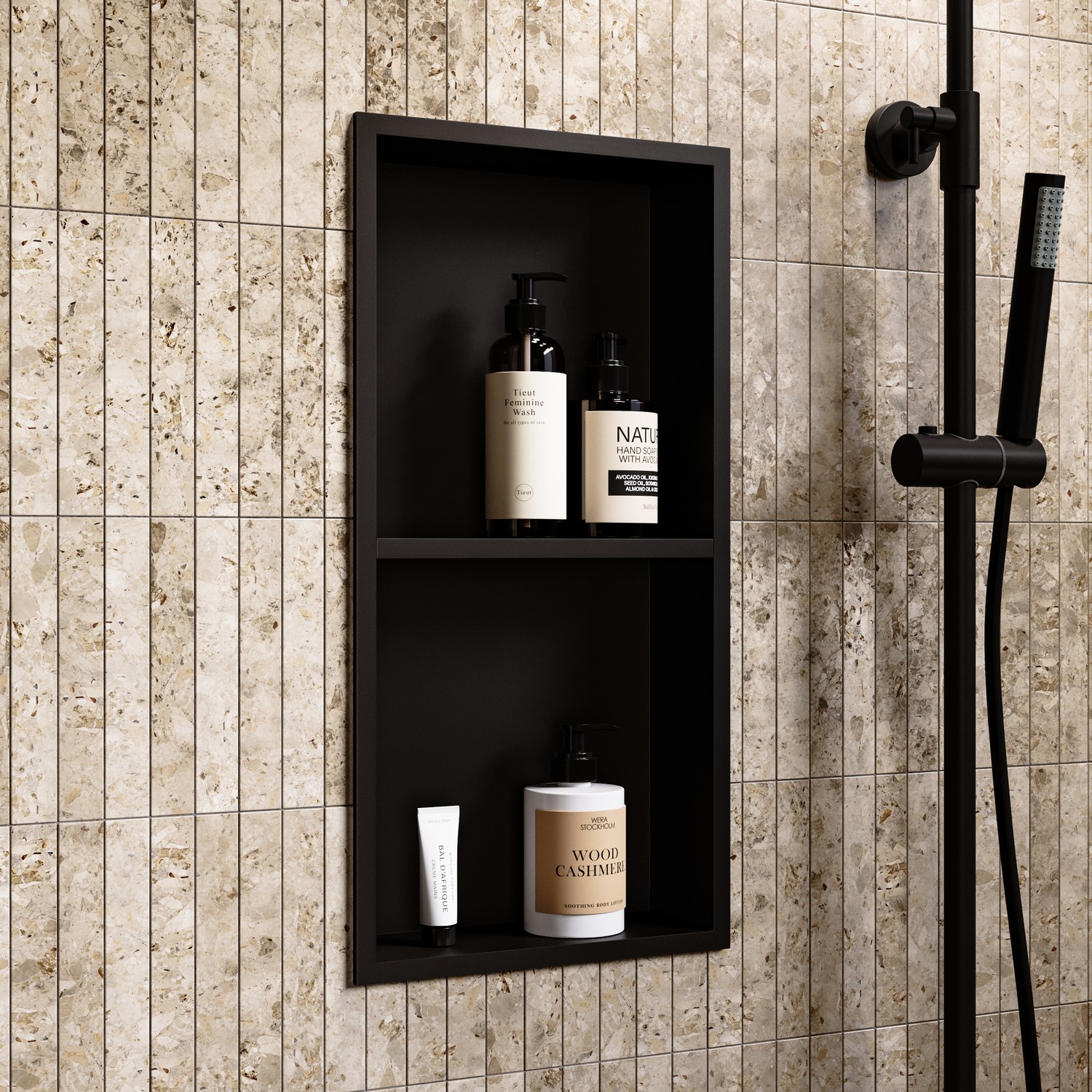 Arissa Black Shower Niche With Shelf 305 X 610Mm