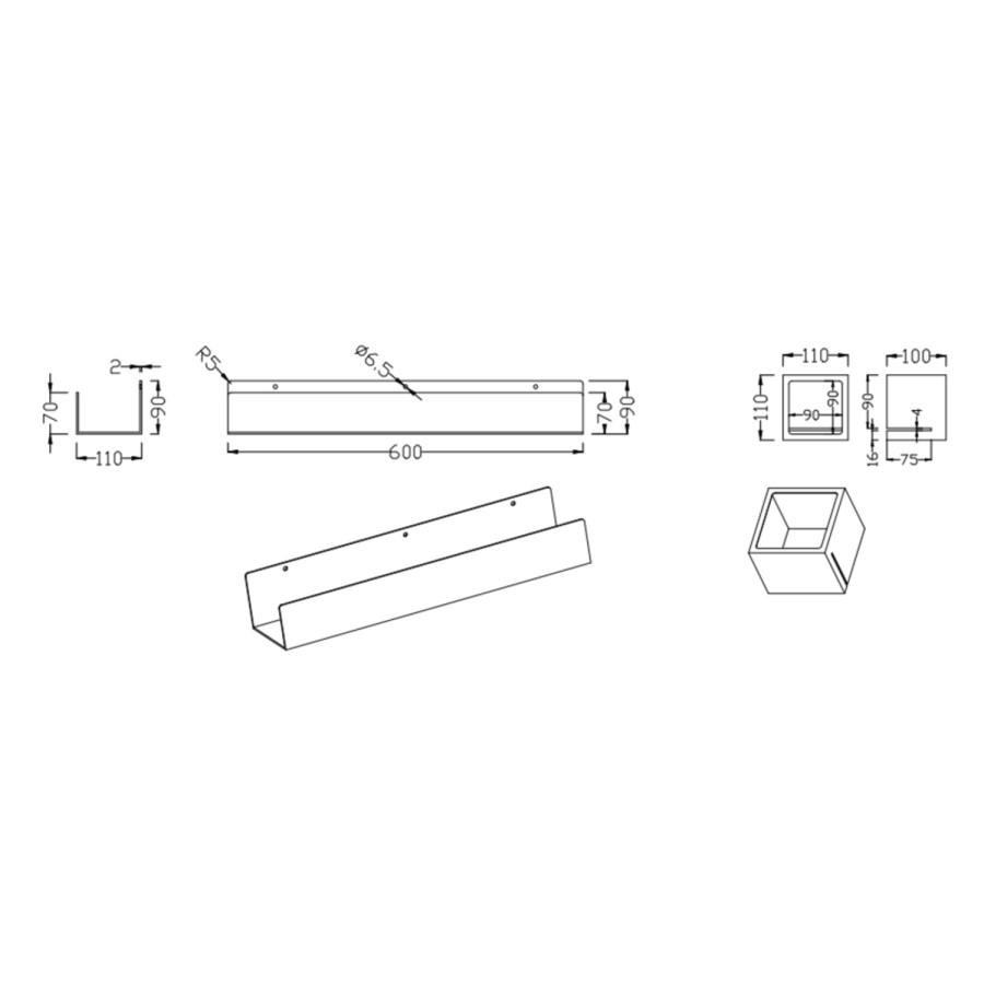 Black Bathroom Organiser Shelf 600mm- Arissa