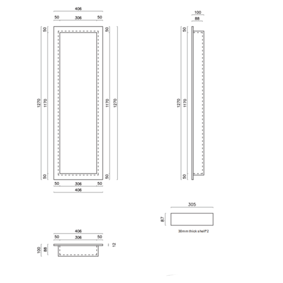 Tileable Shower Niche 1270 x 406mm - Arissa