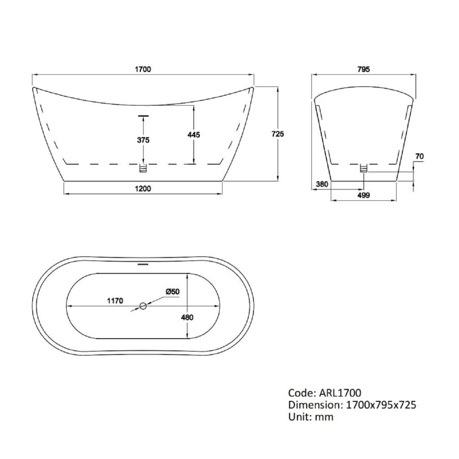 GRADE A2 - Freestanding Double Ended Slipper Bath 1700 x 795mm - Arles