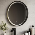 ARLOC600 Round Black & Brass Heated Bathroom Mirror with Lights 600mm - Arlo