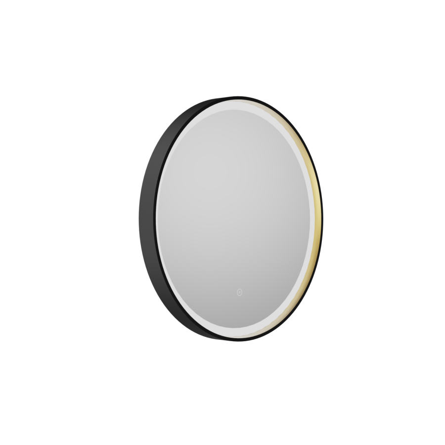 Round Black & Brass Heated Bathroom Mirror with Lights 600mm - Arlo