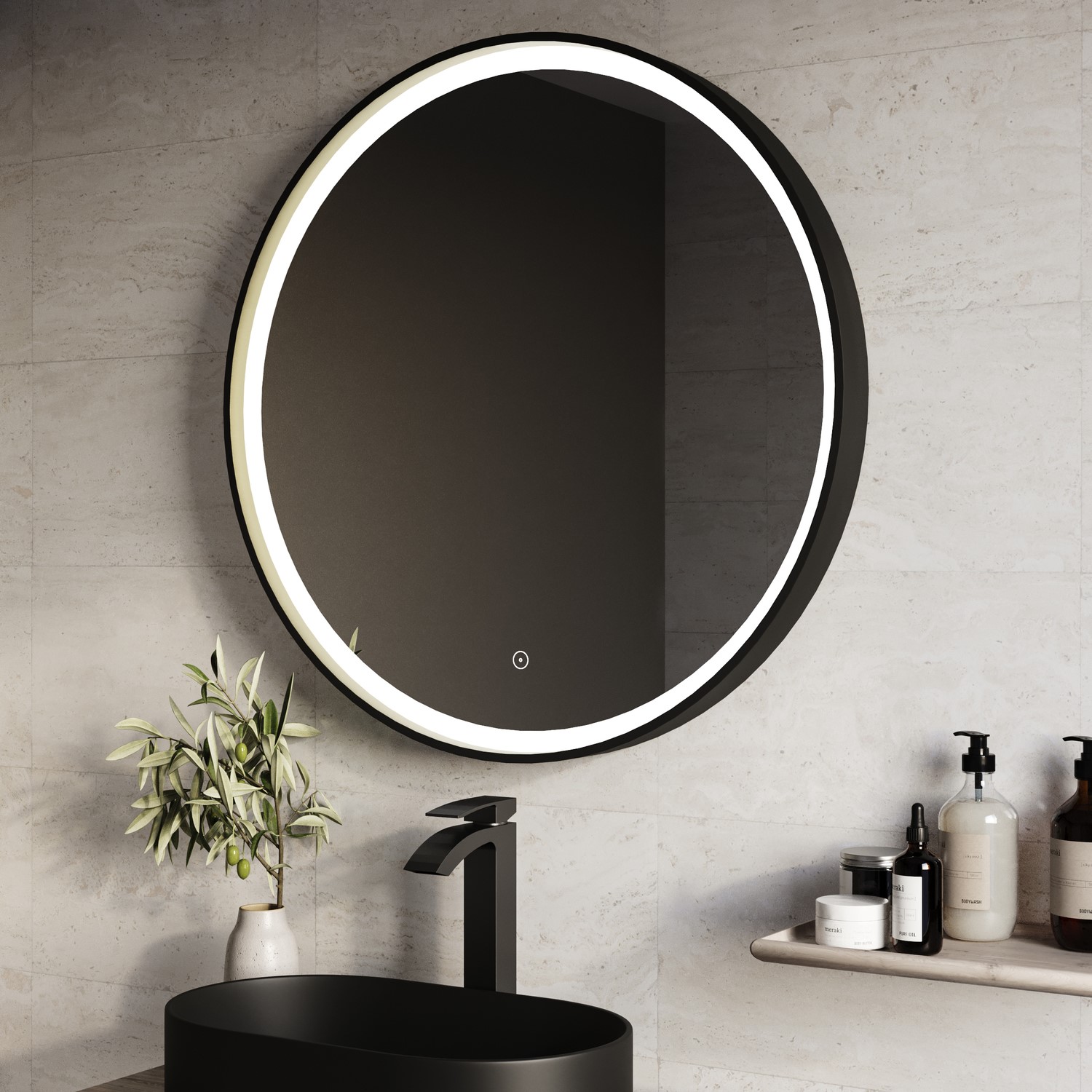 Photos - Bathroom Mirror Arlo Round Black & Brass Heated  with Lights 800mm -  Black ARLOC800 