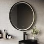 Round Black & Brass Heated Bathroom Mirror with Lights 800mm - Arlo