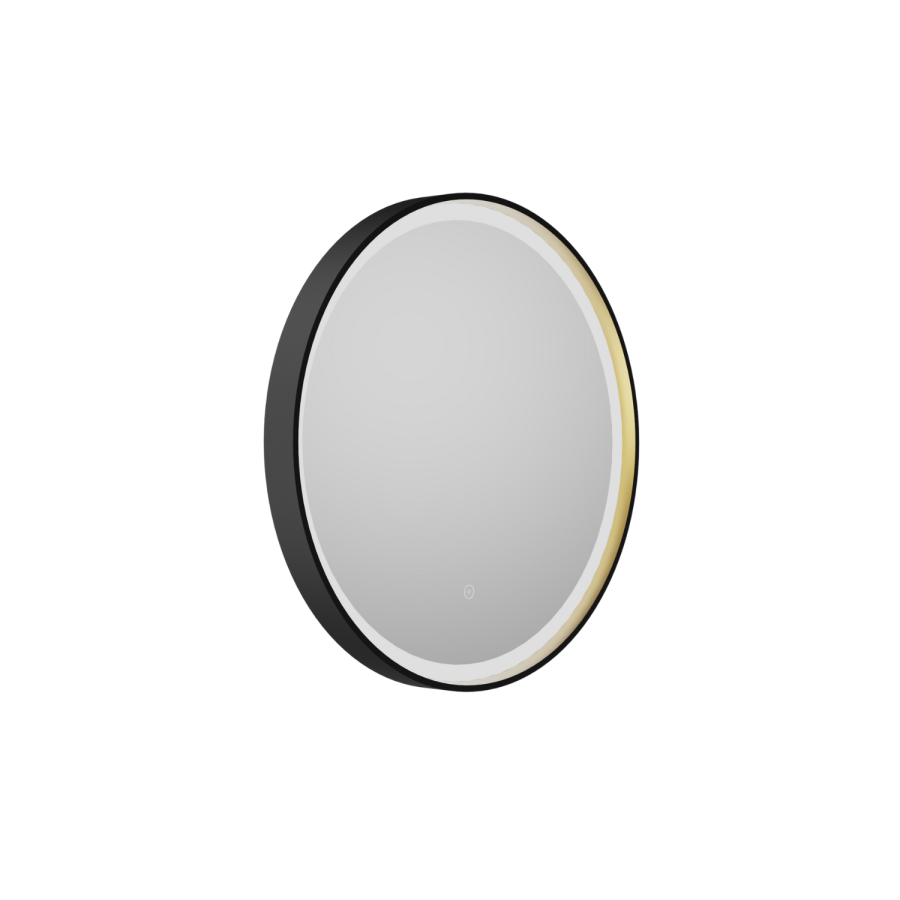 Round Black & Brass Heated Bathroom Mirror with Lights 800mm - Arlo