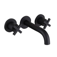 Black Crosshead Handle Wall Mounted Basin Mixer Tap - Arissa