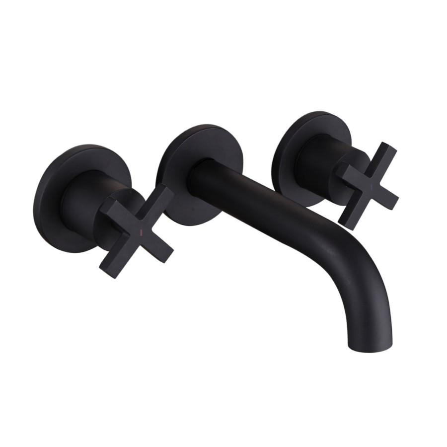 Black Crosshead Handle Wall Mounted Basin Mixer Tap - Arissa