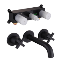 GRADE A1 - Black Crosshead Handle Wall Mounted Basin Mixer Tap - Arissa GRADE A1 - Black Crosshead Handle Wall Mounted Basin Mixer Tap - Arissa