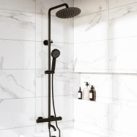 Black Round Thermostatic Mixer Shower Set with Bath Filler Spout - Arissa