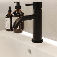 Matt Black Fluted Mono Basin Mixer Tap with Waste - Arissa