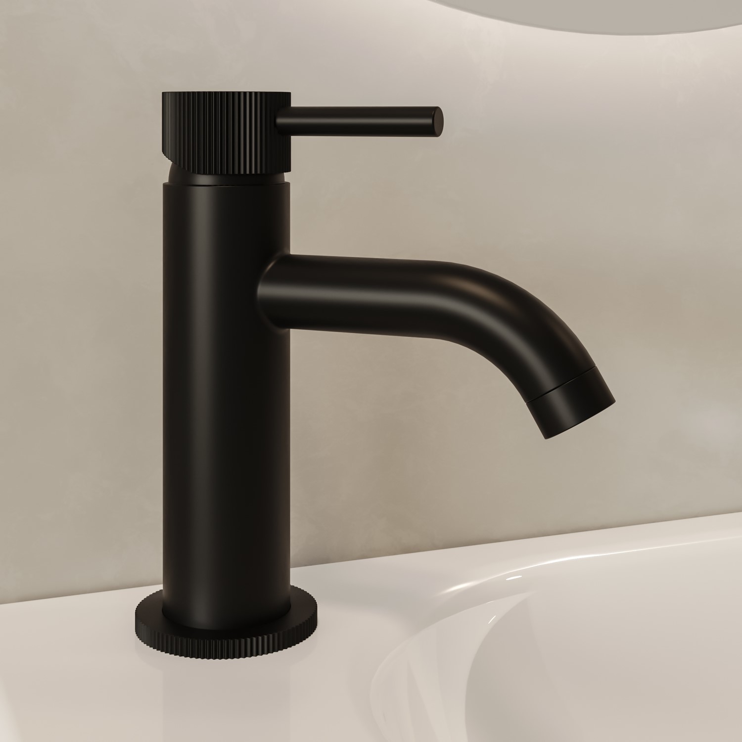 Arissa Black Matt Fluted Cloakroom Mono Basin Mixer Tap With Waste