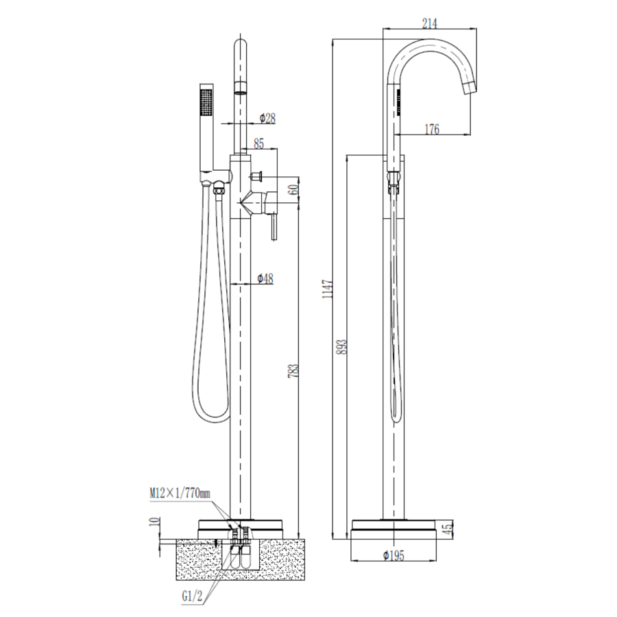 Black Freestanding Bath Shower Mixer Tap - Arissa