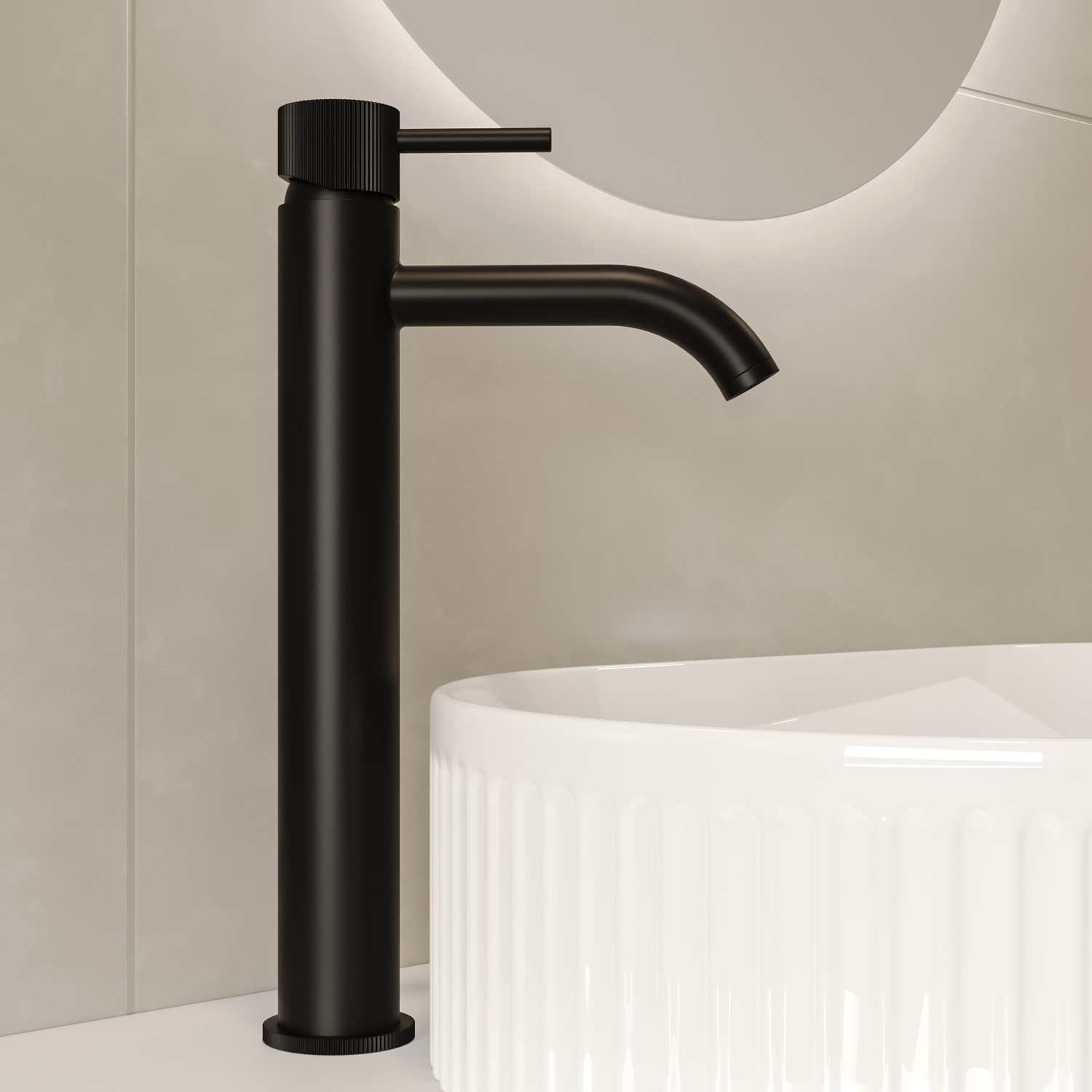 Arissa Black Matt Fluted Tall Mono Basin Mixer Tap