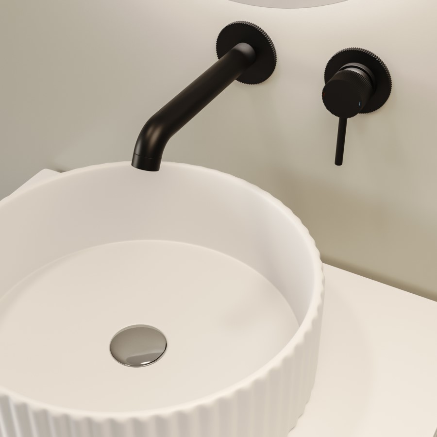 Matt Black Fluted Wall Mounted Basin Mixer Tap - Arissa