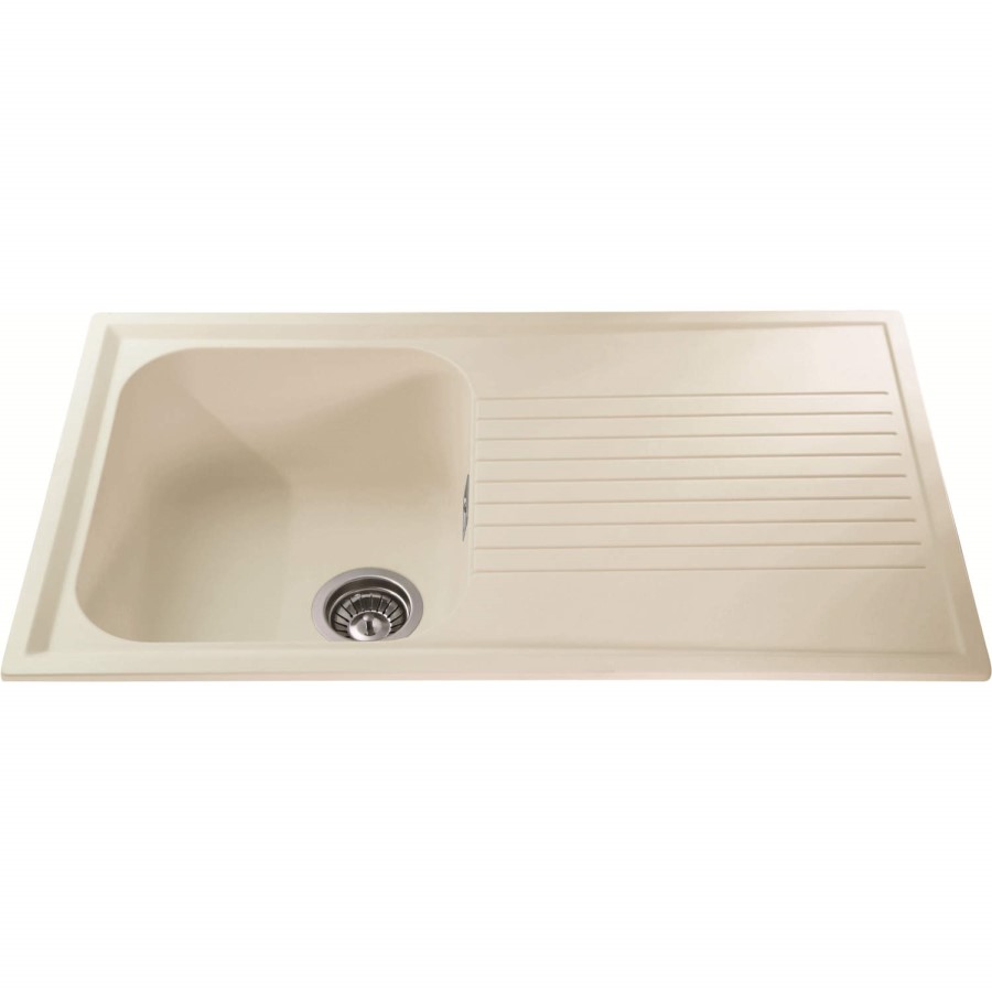 GRADE A2 - CDA Asterite Single Bowl Cream Composite Kitchen Sink with Reversible Drainer