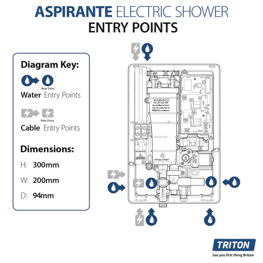 Triton Aspirante 8.5kw Gloss Black Electric Shower