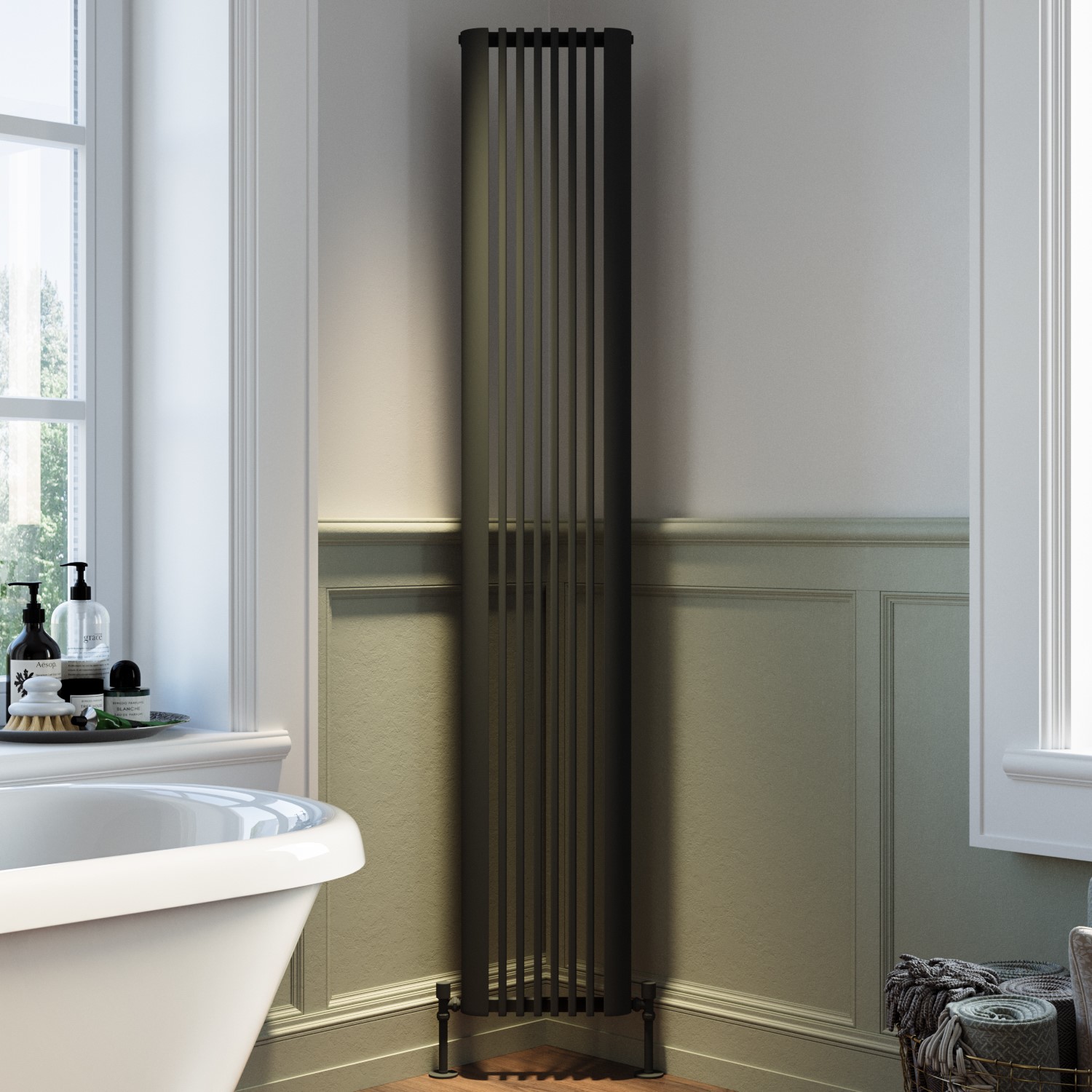 Corner Rounded Radiator Anthracite Anthracite Vertical Single Panel Corner Traditional Radiator 1800 x ...