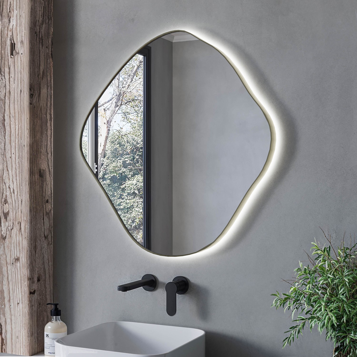 Photos - Bathroom Mirror Aster Pebble Brass Backlit Heated  with Lights 760 x 800mm -  Brass ASTERBB800 