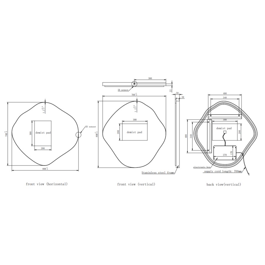 Pebble Brass Backlit Heated Bathroom Mirror with Lights 760 x 800mm - Aster