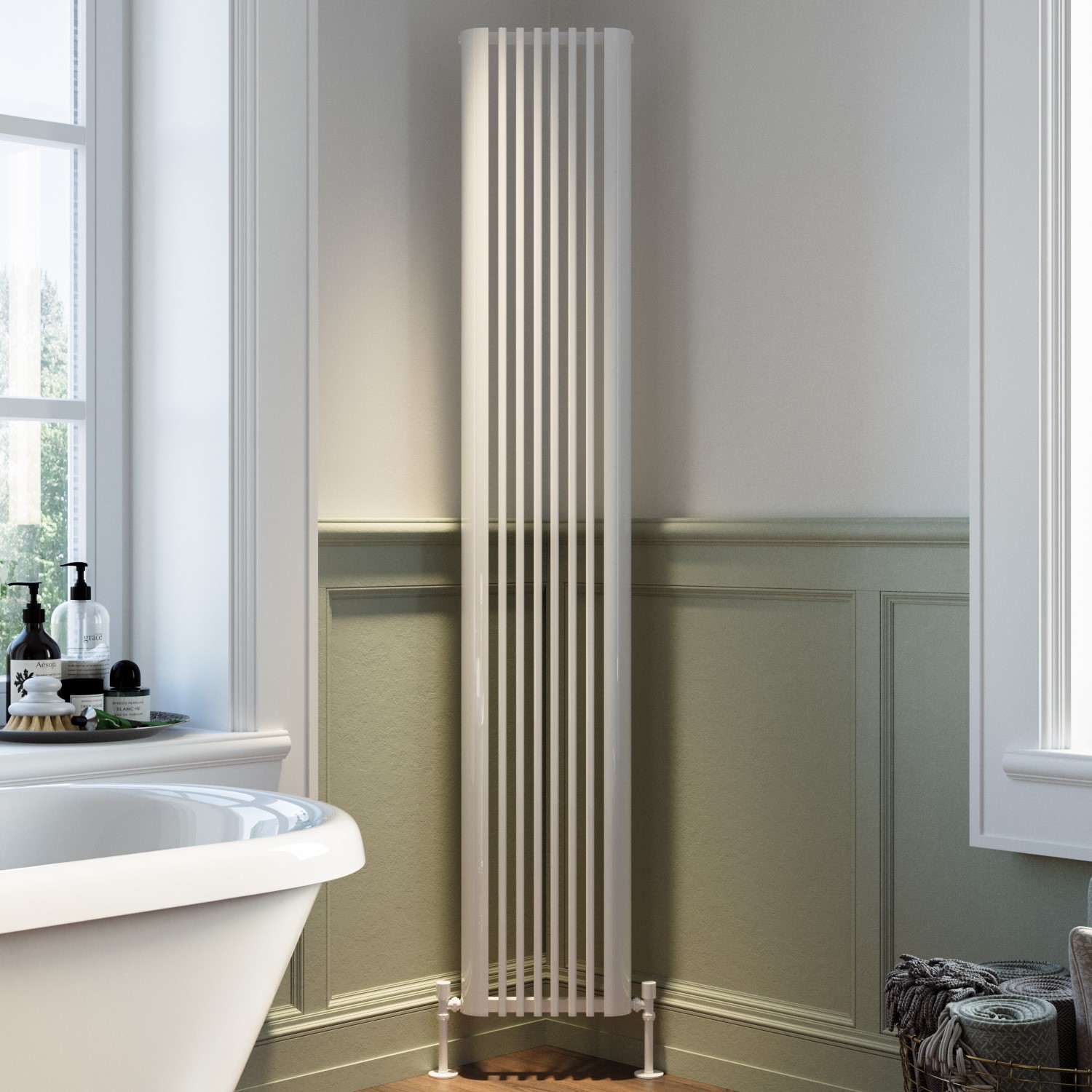 White Vertical Single Panel Corner Traditional Radiator 1800 x 315mm ...
