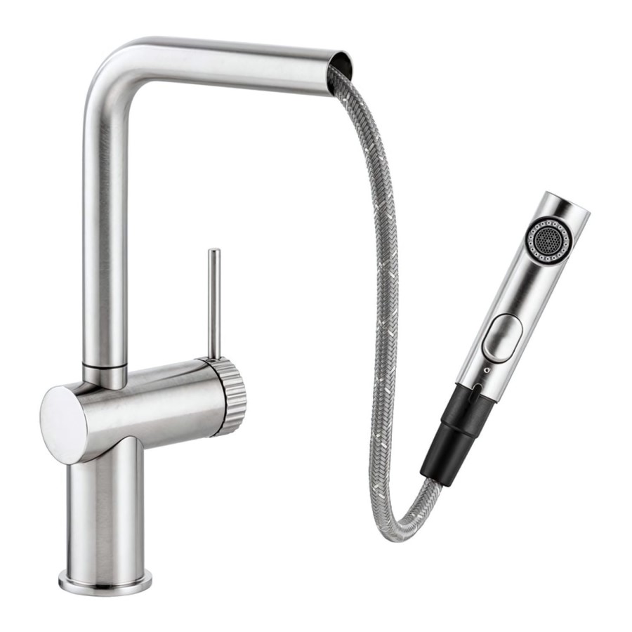 ONLY OPENED - Abode Fraction Pull Out Kitchen Mixer Tap - Brushed Nickel